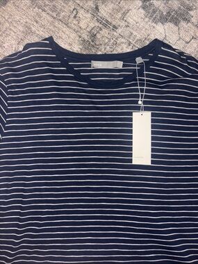 Vince Navy and White Striped Short Sleeve Crew